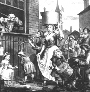 <em>London Street Cries</em> door William Hogarth, 18de eeuw.